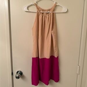 Amour Vert Pink and Tan Silk Casual Dress Size S